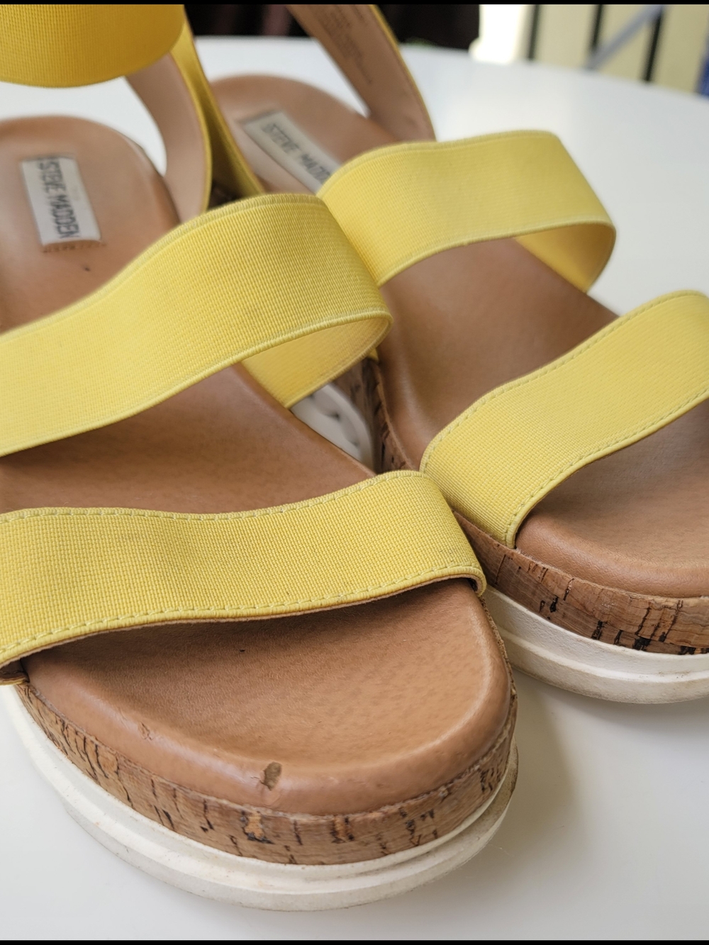 Steve Madden Yellow Elastic Strap Wedge Sandals